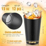 Set of 12 Metal Tumblers 15 oz Aluminum Cold Drink Cup Iced Coffee Cup Aluminum Cups Aluminum Tumblers, Aluminum Hammered Tumblers Beer Cups for Birthday Party Camping Travel Outdoors Supplies (Black) - Image 2
